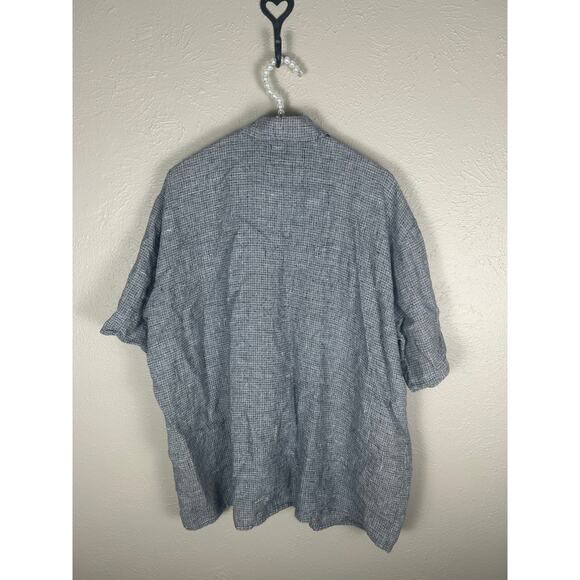 Flax Linen Button Up Top Size Medium Gray Button Up Oversized Lagenlook Shirt - Picture 9 of 9